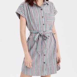 American Eagle Linen and Cotton Shirt Dress Short Sleeve, Striped, EUC, Small